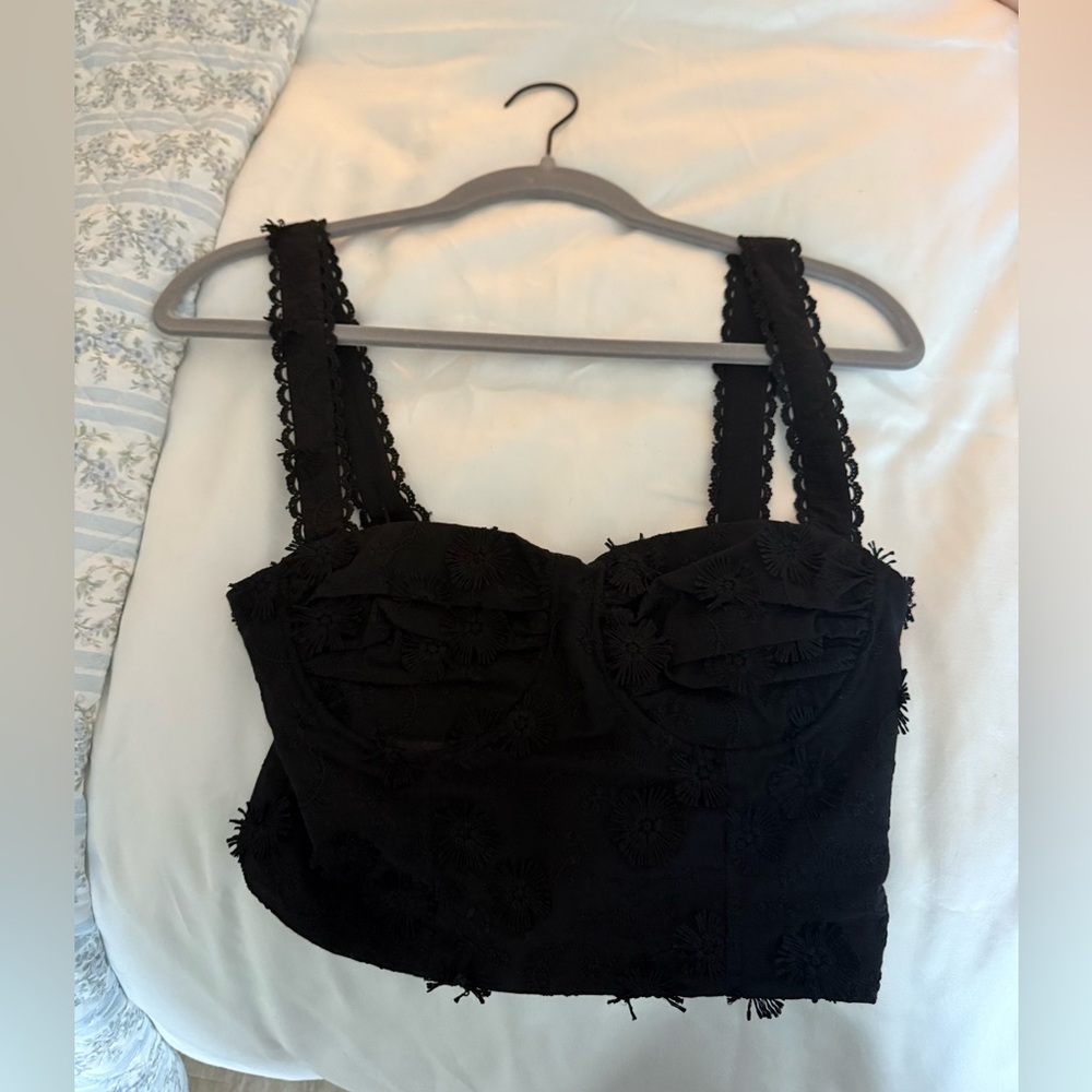 FARM Rio Black Textured Bustier Top